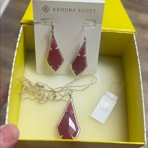 Kendra Scott Magenta and Silver Earrings and Jolie Long Necklace Set, New in box
